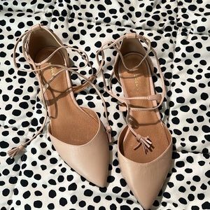 Halogen Nude Flats with ankle tie